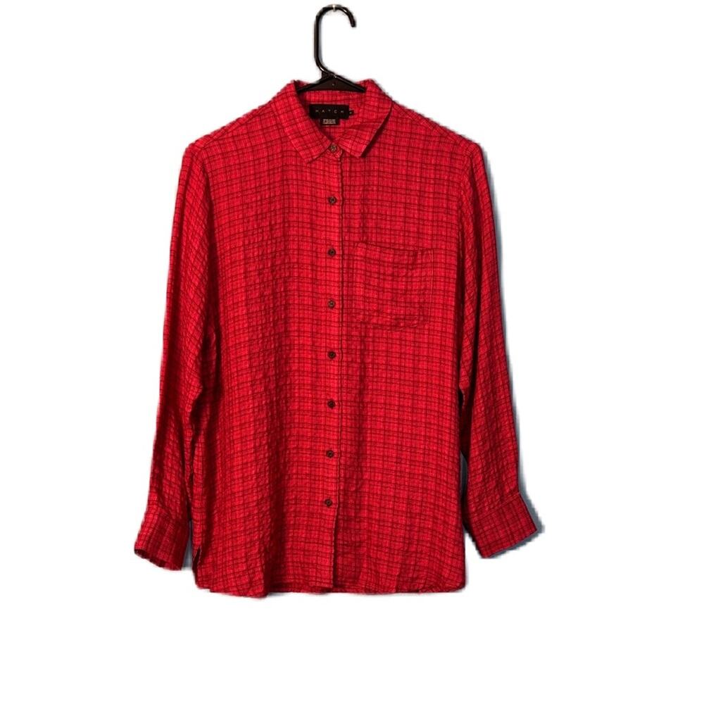 Hatch Women's Red Checkered Button Down Shirt Maternity Shirt Size 0 or XS